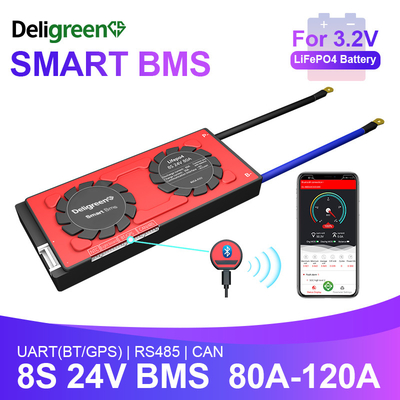 Deligreen Akıllı Bms Lifepo4 Bataryası 8S 24v 80-120A UART BT 485 CAN Fonksiyonu ile RV Açık Depolama